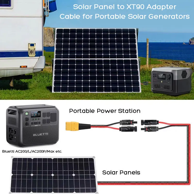Kabel solarny 2m/6.5FT 1m/3.3FT 12AWG XT90 żeński do Bluetti AC200/AC200L/AC200P/AC200Max SOLARPLAY i innych. Stacje energii słonecznej. — zdjęcie produktu 5