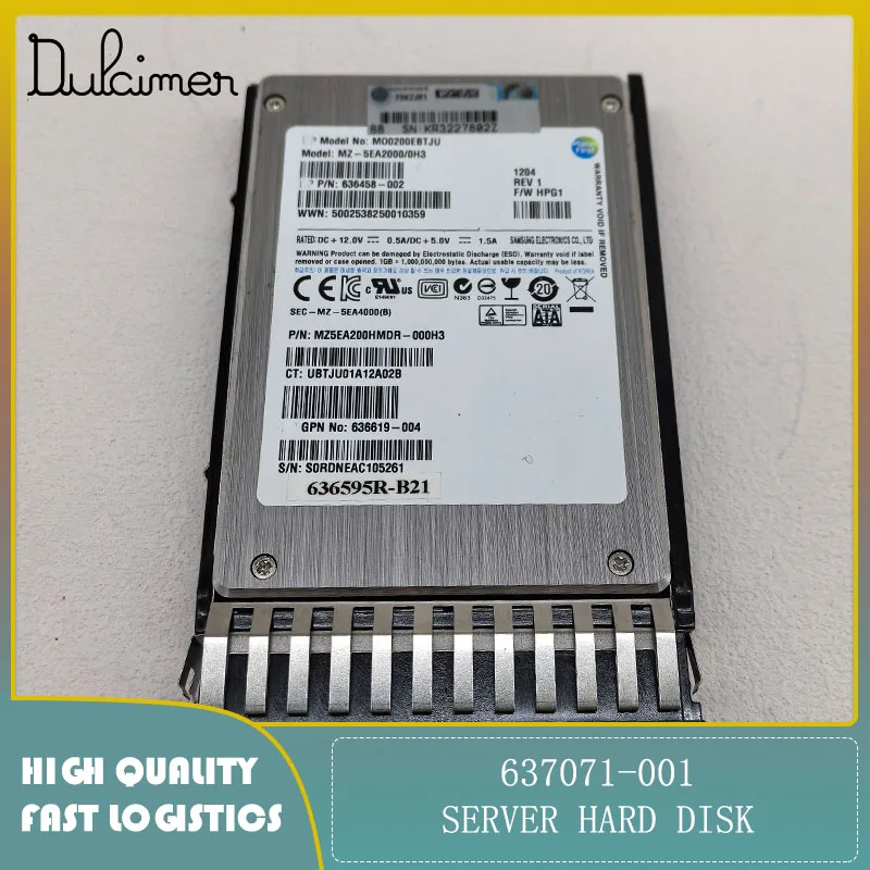 

Server hard drive 637071-001 MZ-5EA2000/0H3 200GB SSD SATA Original Second-hand