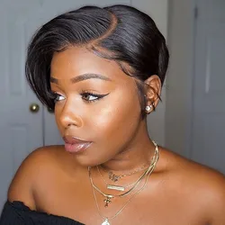 Highlight Pixie Cut Wig Short Bob Wig Straight Human Hair Wigs For Women Side Part Transparent Lace Wig Natural Pre plucked 180%