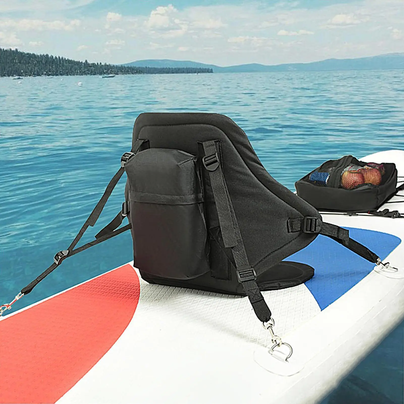 Kayak Seat Cushion with Storage Bag Padded Adjustable Canoe Safety Seat Waterproof Surf Paddle Board Seats with Back Support