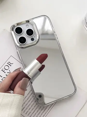 Para iPhone 16 15 14 13 12 11 Pro Max chapado maquillaje espejo funda de teléfono duro acrílico protector Bumber Cove chica mujer