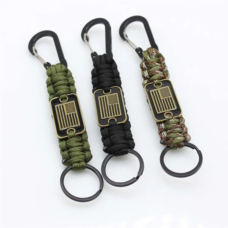 

Paracord Keychain Seven-core USA Flag Alloy Buckle Carabiner Clip Braided Lanyard Utility Ring Hook for Men Military Veterans