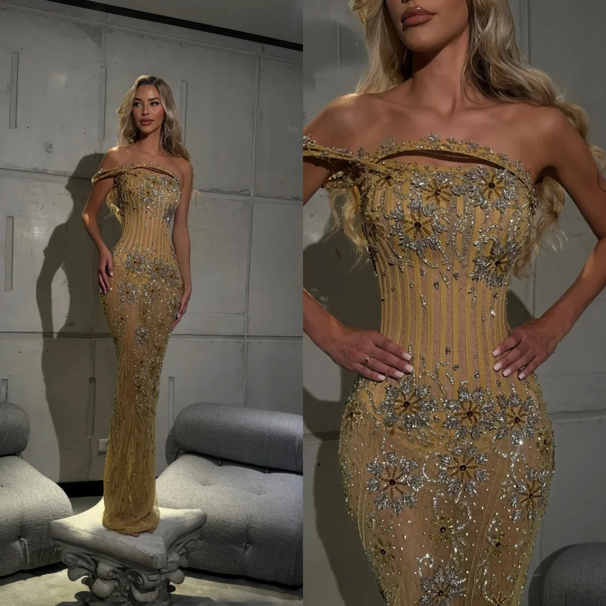 Vintage Abendkleider mit Perlen und Kristallen, schulterfrei, mit Pailletten besetzt, Partykleid, Vestido De Novia, für formelle Anlässe, individuell gestaltet