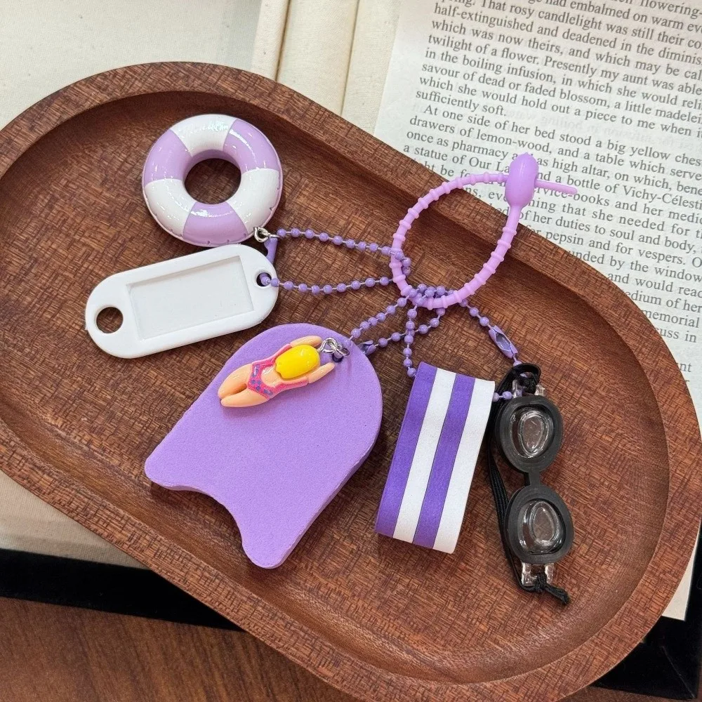 Cartoon Pendant Swimming Theme Keychain Kickboard and Goggles Sporty Style Backpack Charm Purple EVA Swimming Bag Charm