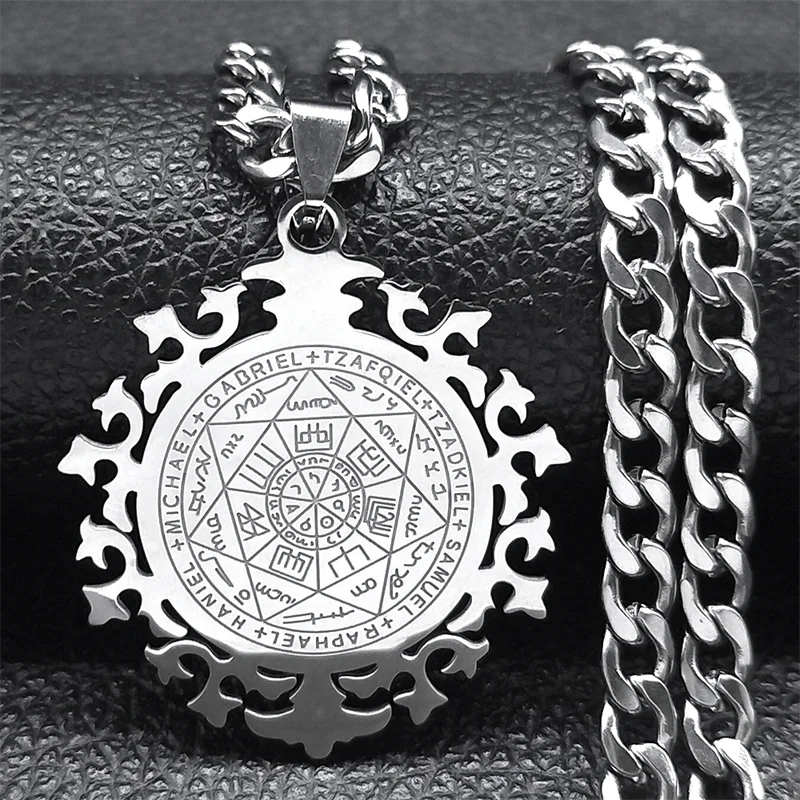 Sieben Erzengel Amulett Halskette Männer Siegel von Salomon Talisman Edelstahl Christian Schutz Schmuck Geschenk Freund N7421S – Detail 4