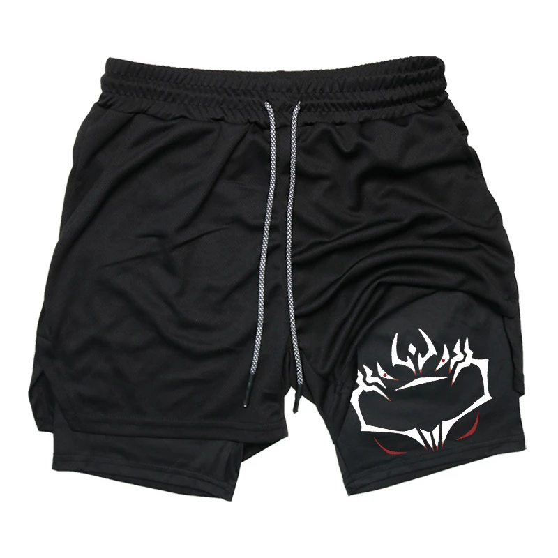 Graphic 2 in 1 Athletic Shorts for Men Gym Workout Running Performance Shorts with Compression Liner Phone Pocket Towel Loop