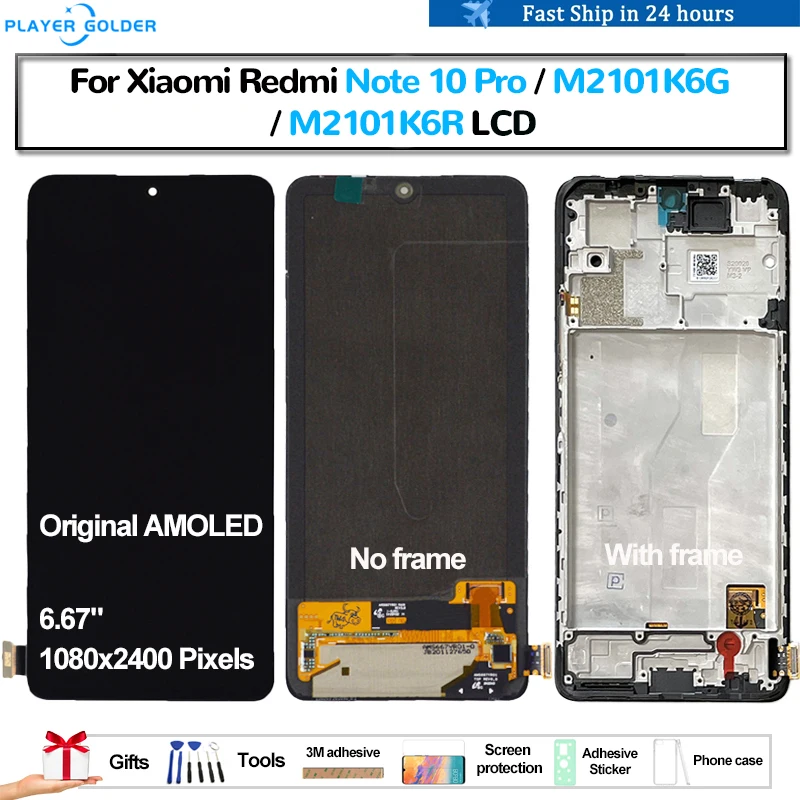 Original AMOLED For Xiaomi Redmi Note 10 Pro M2101K6G M2101K6R Pantalla lcd Display Touch Panel Screen Digitizer Assembly Parts