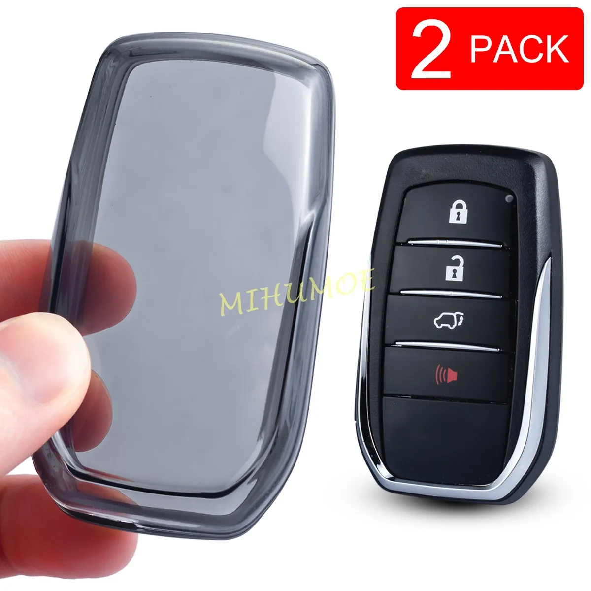 2x funda negra/transparente para llave de coche, funda para mando a distancia para Toyota Tundra Corolla Sequoia RAV4 Yaris Cross Hilux Prius bZ4X Tacoma