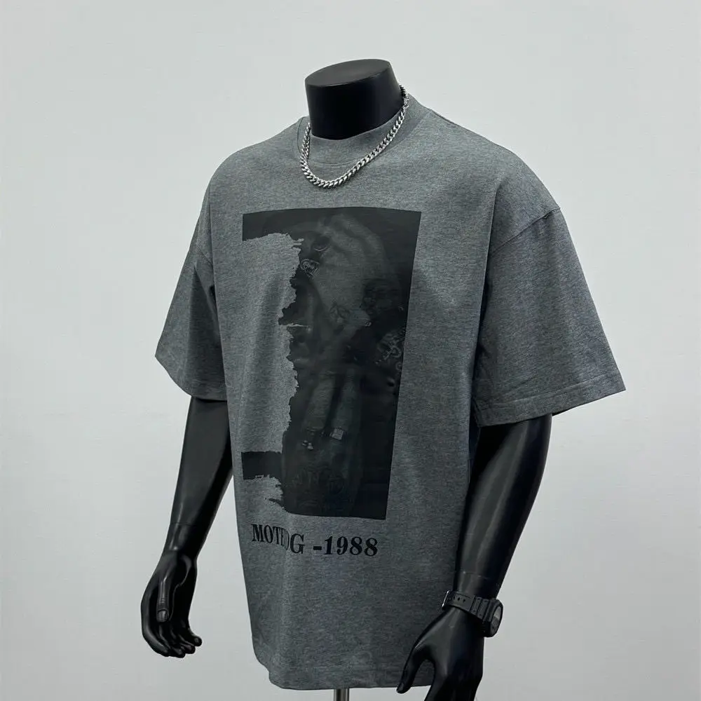 

2025 Fashion Summer High Street Blur Portrait Printed Short Sleeve T-Shirt Men's and Women's Couples Top