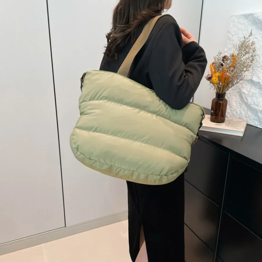 

Fashion Simple Lightweight Nylon Down Bag Texture Casual Large Capacity Crossbody Space Cotton Tote Shoulder Women's Bags
