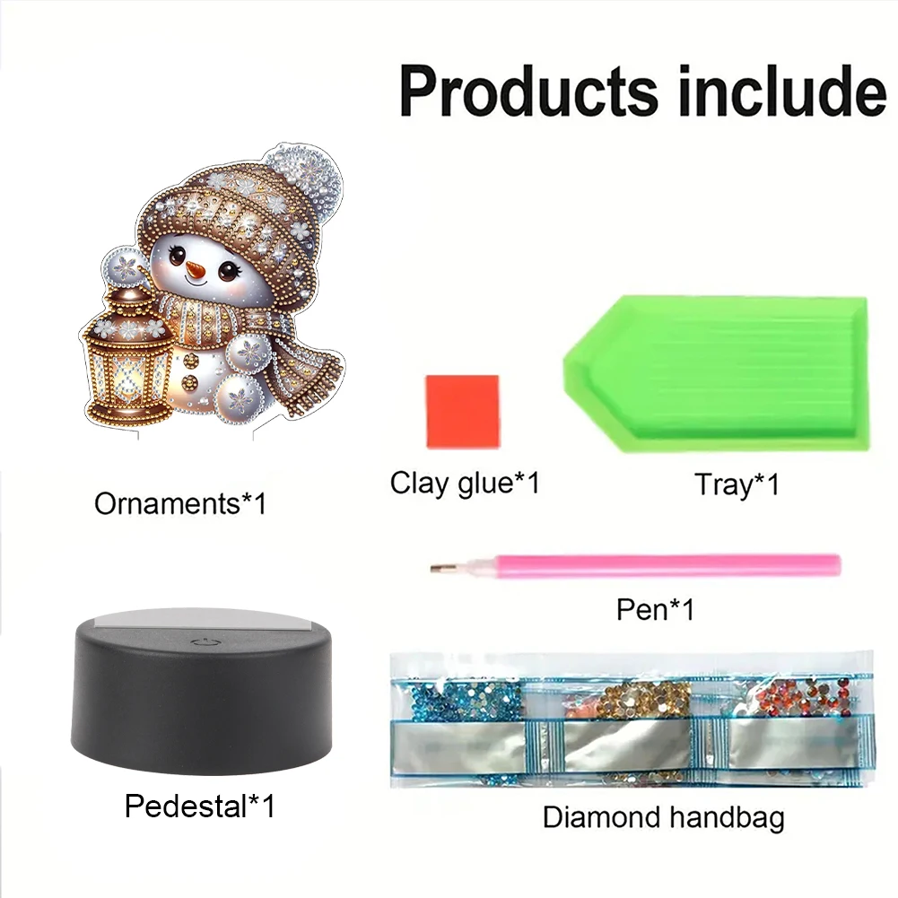

Acrylic Double Sided Xmas Snowman Diamond Painting Bedside Lamp Multifunctional Diamond Night Lamp Diamond Painting Night Light