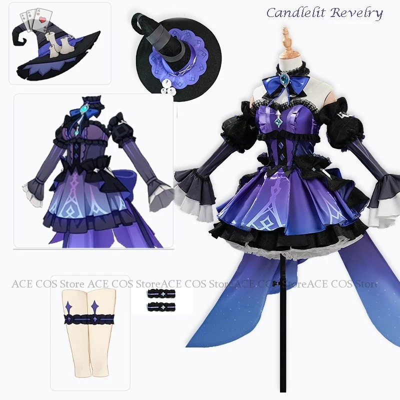 

Manekina Skin Genshin Impact Косплей Candlelit Revelry 5-звездочный косметический набор Ограниченный костюм для игры на Хэллоуин Необычная женская одежда