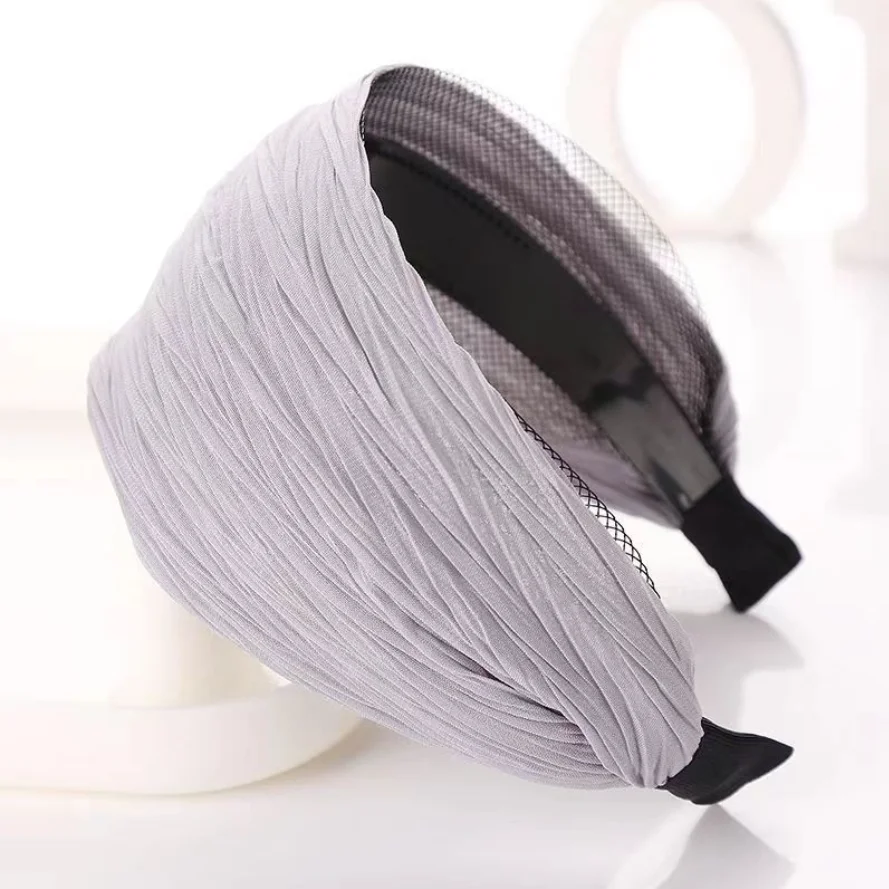 Breites Haarband für Damen, Plissierter Netzstoff-Haarreif, Eleganter Rutschfester Turban-Haarreif, Haaraccessoires für den Alltag im Büro – Detail 4