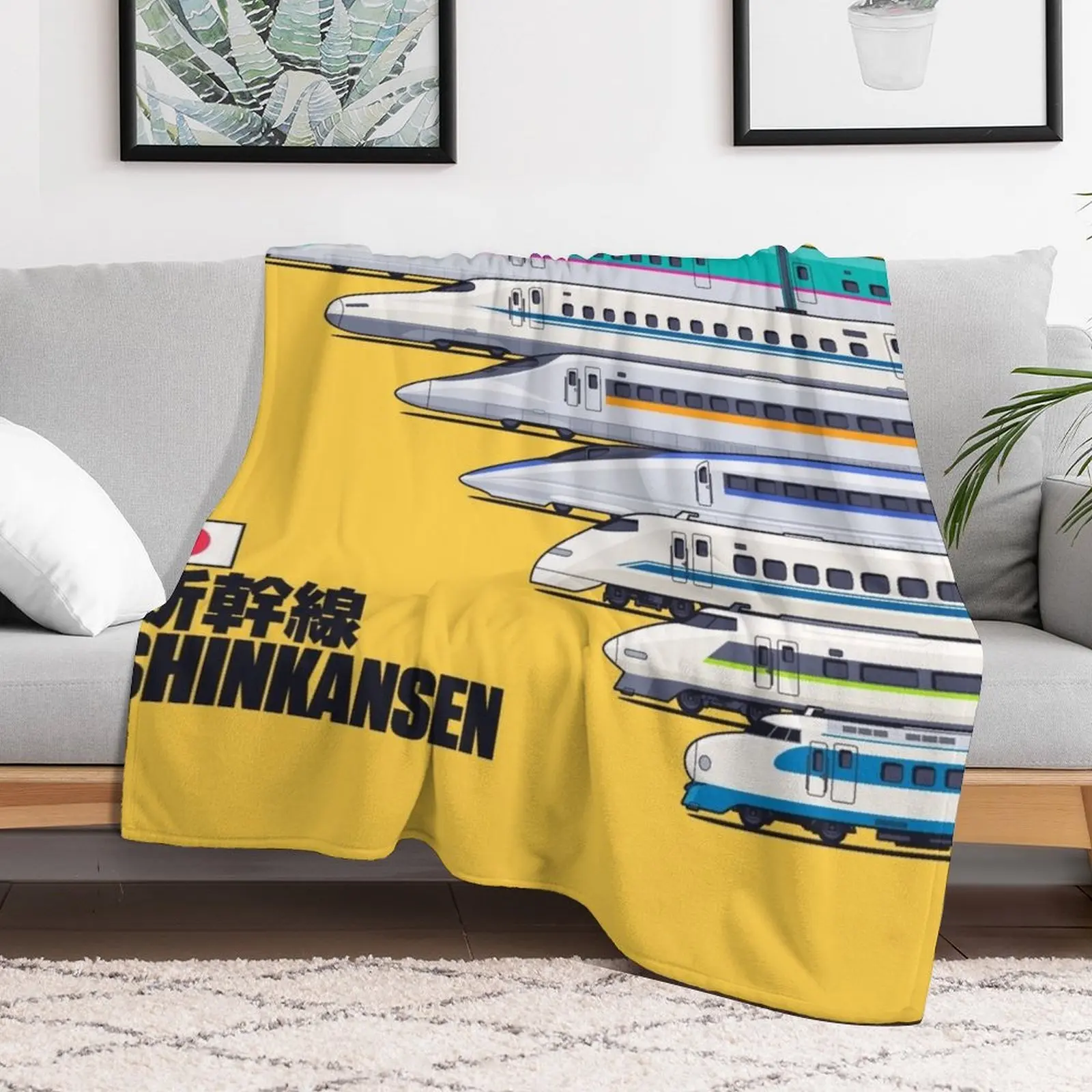 Shinkansen Bullet Train Evolution - Yellow Throw Blanket blankets ands Multi-Purpose Blankets