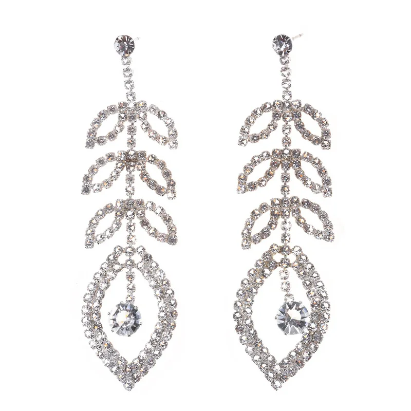 Hot-selling new product earrings, fashionable crystal leaf earrings, long styles, with accessories sent overseas