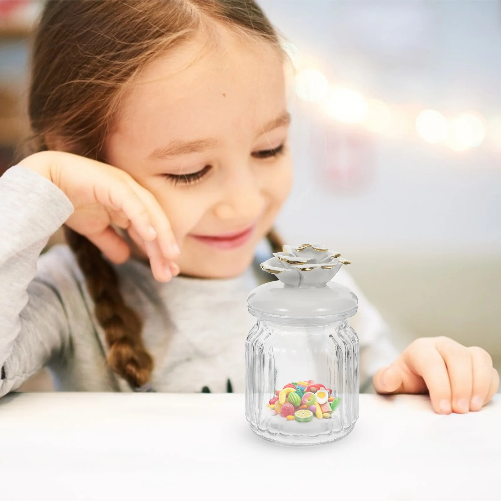 

Ceramic Lid Glass Tea Jar Clear Canister Loose Leaves Organizer Candy Container Airtight Sealed Food Storage Kitchen Decor