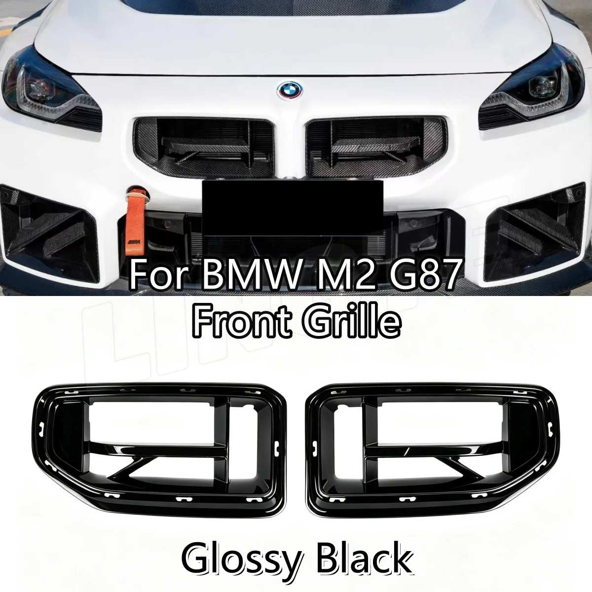 CS Style Gloss Black OEM Upgrade Front Grills For BMW M2 G87 2023-2026 Nose Kidney Grille Mesh Bumper Air Vent Cover Trim Kits