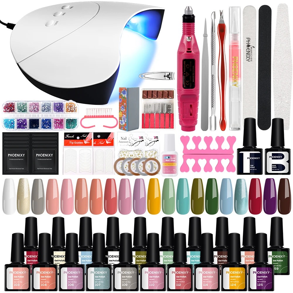 

Manicure Tool Kit 36W UV LED Lamp Dryer with 20pcs Gel Nail Polish Kit Soak Off Varnish Electric Nail Drill Machine Nail Art Set