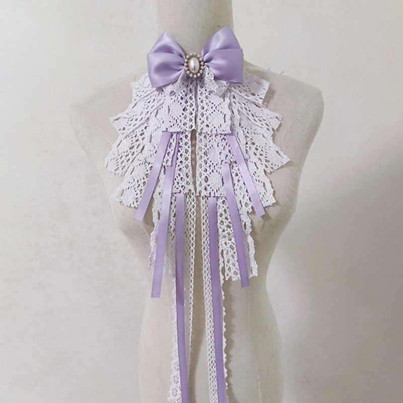 Dasi Kupu-kupu Renda Hitam Lolita Kemeja Wanita Fashion Elegan Gaya Pengadilan Aksesori Cosplay Anime Dasi Kupu-kupu Kerah Dapat Dilepas