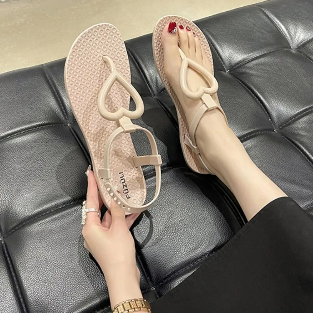 

Модные сандалии с открытым носком в форме сердца, противоскользящие тапочки с защитой от запаха, женская пляжная одежда, шлепанцы из ПВХ, женские сандалии