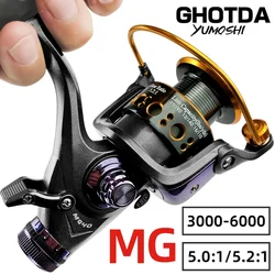 Double Brake Design Spinning Fishing Reel 3000-6000 Series Max Drag 8KG Gear Ratio 5.2:1/5.0:1 Metal Spool for Carp Fishing Tool