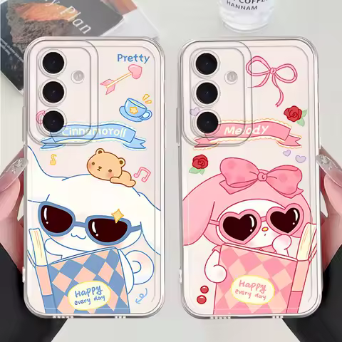 Phone Case for Samsung Galaxy S24 S25 S23 Ultra S20 FE S21 S22 Plus Note 20 Clear Soft Shell Cover Cute Cinnamoroll Kuromi