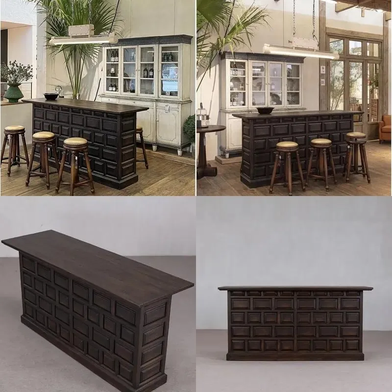 French Retro Luxury Classic Solid Wood Eco Friendly Durable Rectangular Bar Table for Home Bars Living Rooms and Hotels