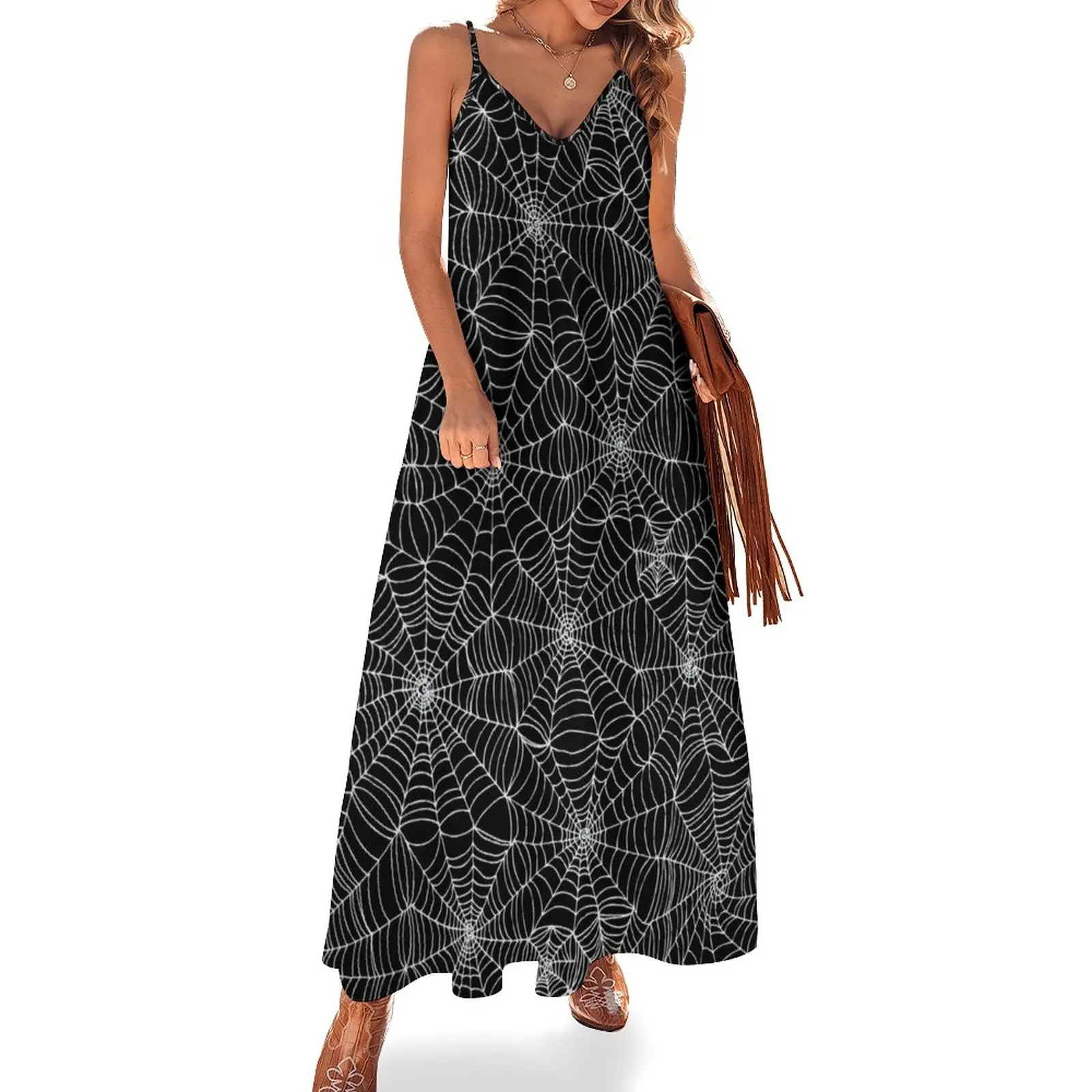 

Spider web pattern - white on black by Cecca Designs Sleeveless Dress elegant women's dresses sale dresses women summer 2024