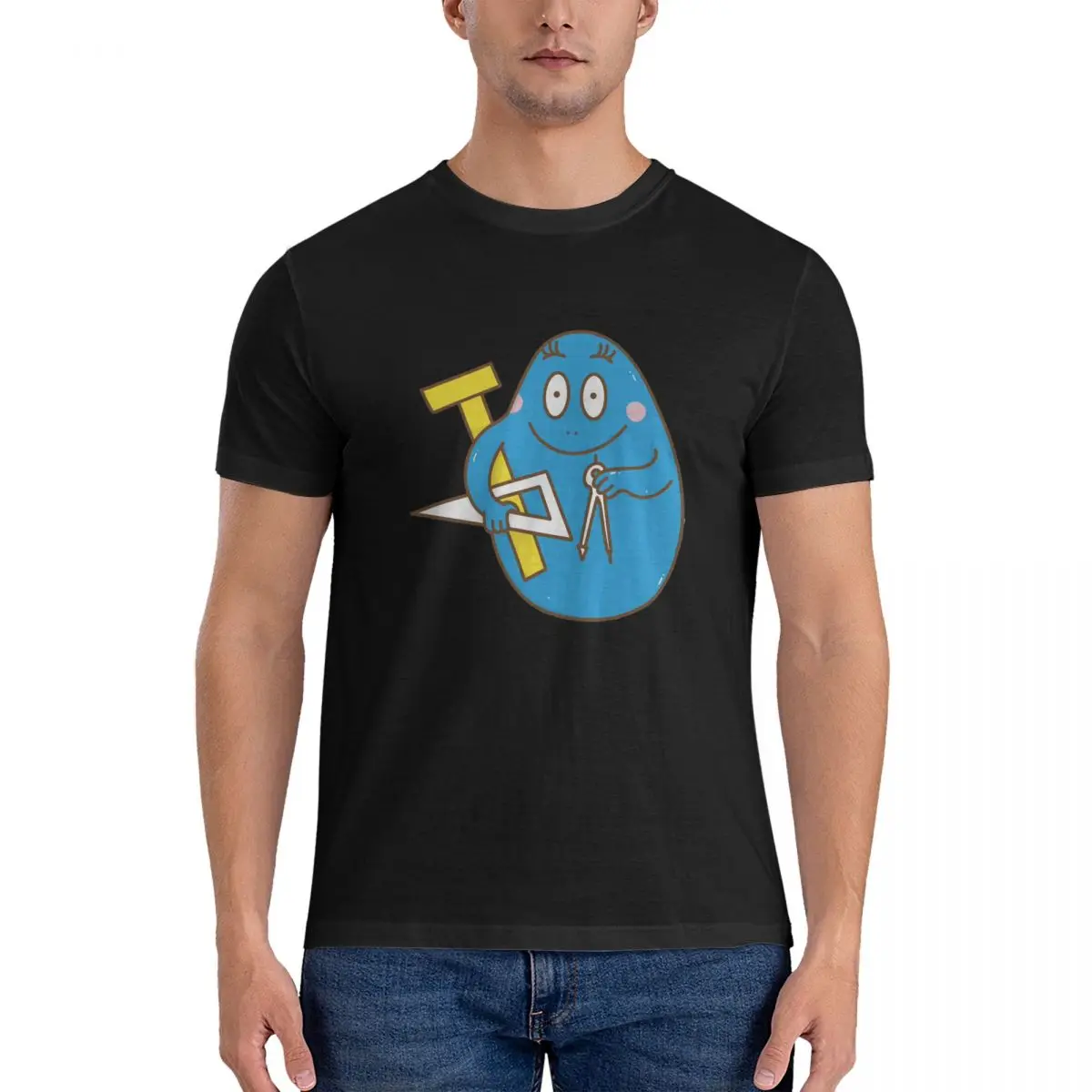 Study T-Shirt for Men B-Barbapapa Casual Cotton Tees Round Neck Short Sleeve T Shirts Graphic Printed Clothing