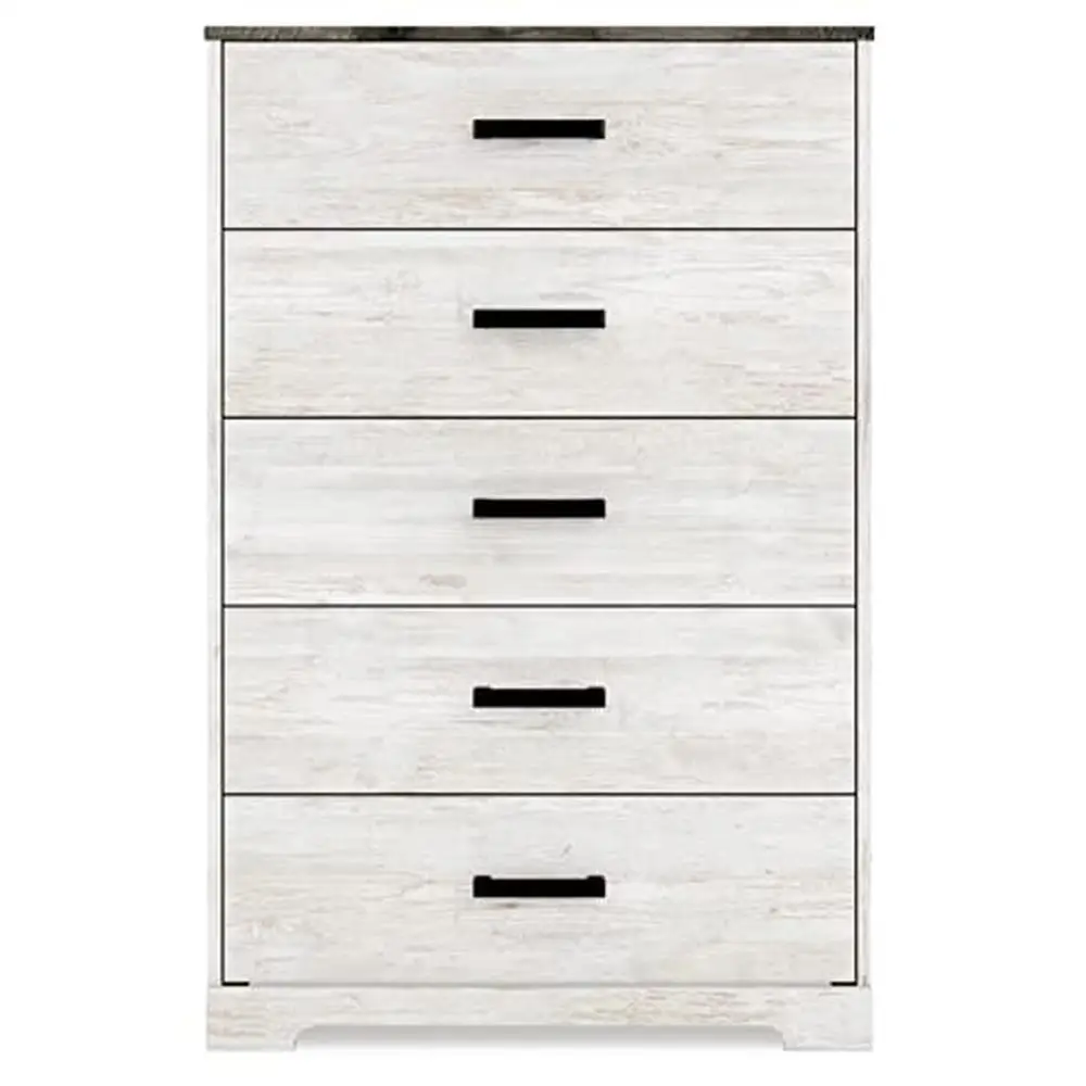 Rustic 5-Drawer Chest Two-Tone Finish Smooth Gliding Drawers Safety Stop White Gray