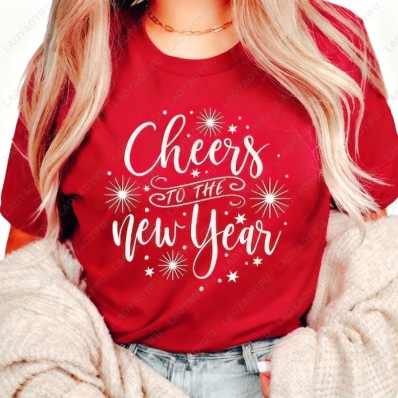 

Cheers To The New Year Unisex Adult Cotton Tshirts 2026 Happy New Year's Eve Wine Festival Gift Graphic Simple Style Trend Tops
