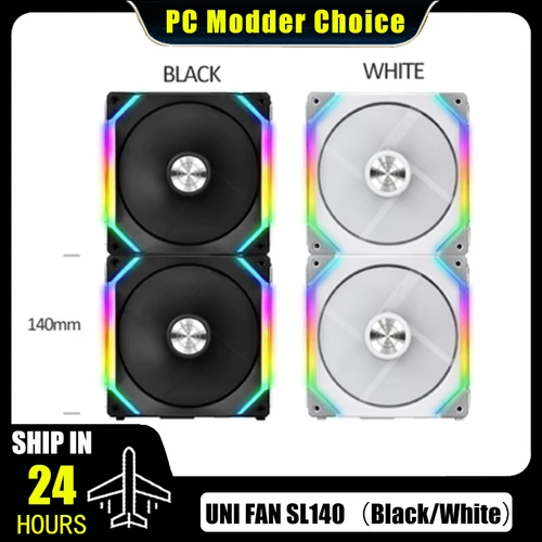 LIAN LI UNI Fan SL140 V1 ventilador Modular de radiador de refrigeración por agua para computadora 140MM, Control PWM sin cable 5V ARGB negro blanco, 2 unids/pack