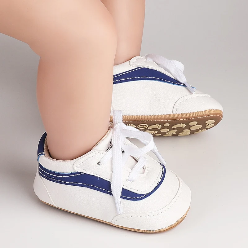 Spring Baby Boy Girl Shoes Classic PU Leather Sneakers Striped Boys First Walkers Rubber Soles Anti-slip Newborn Infant Moccasin