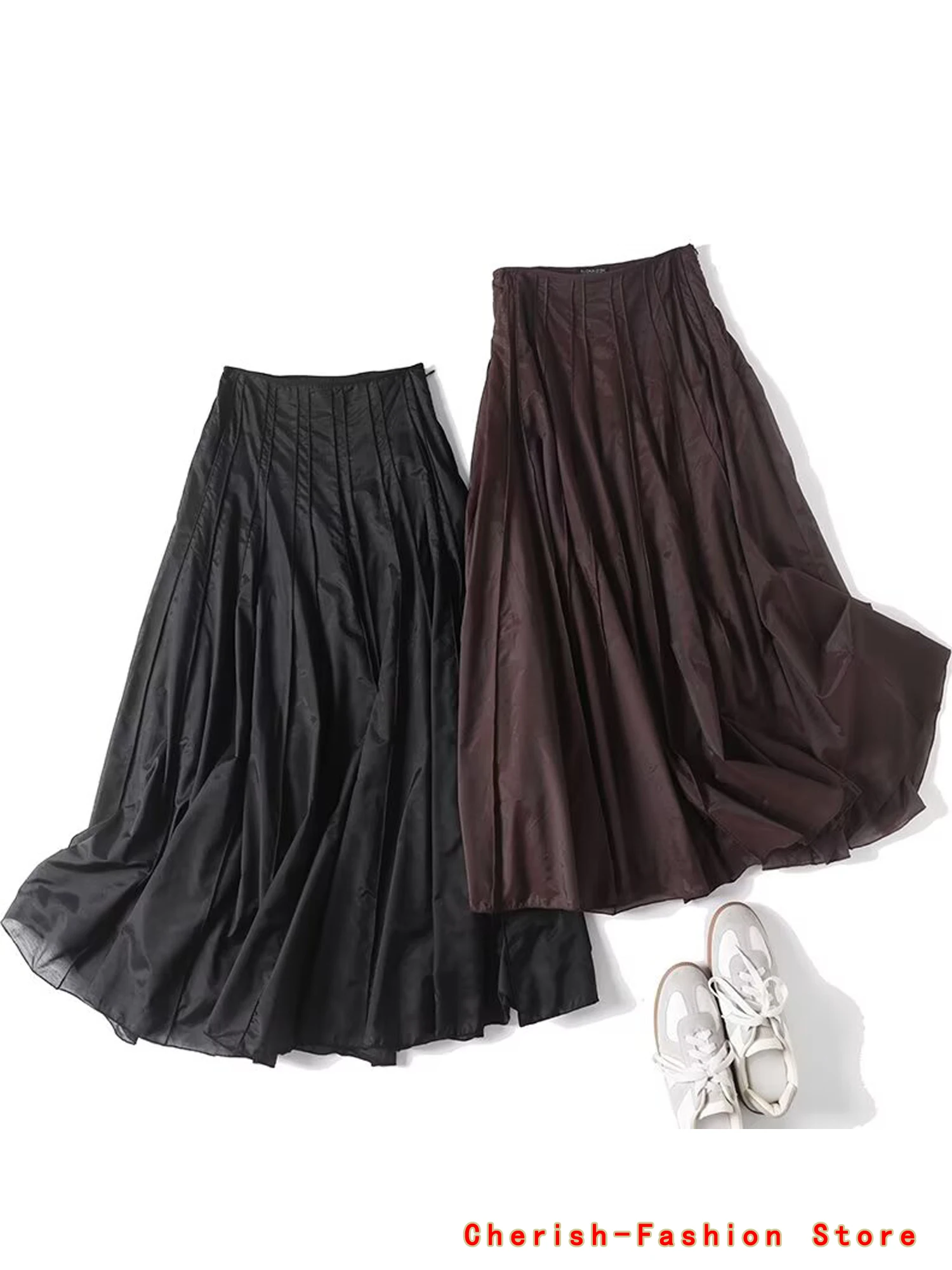 Women 2025 New Chic Fashion Irregular Skirt Drape Midi Skirt Vintage High Waist Back Zipper Female Skirts  Spring Autumn Women's