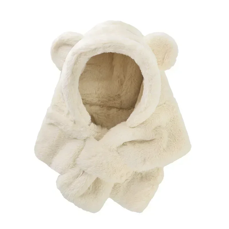 Warm Hat Scarf for Infant Baby Fashion Kawaii Cartoon Bear Ear Newborn Hat Winter Thicken Plush Warmer Toddler Beanie Scarf