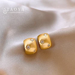 Metal Copper Alloy Brushed Zircon Octagonal Star Earrings For Womens Exquisite Fashion Jewelry New Style Temperament Accessories