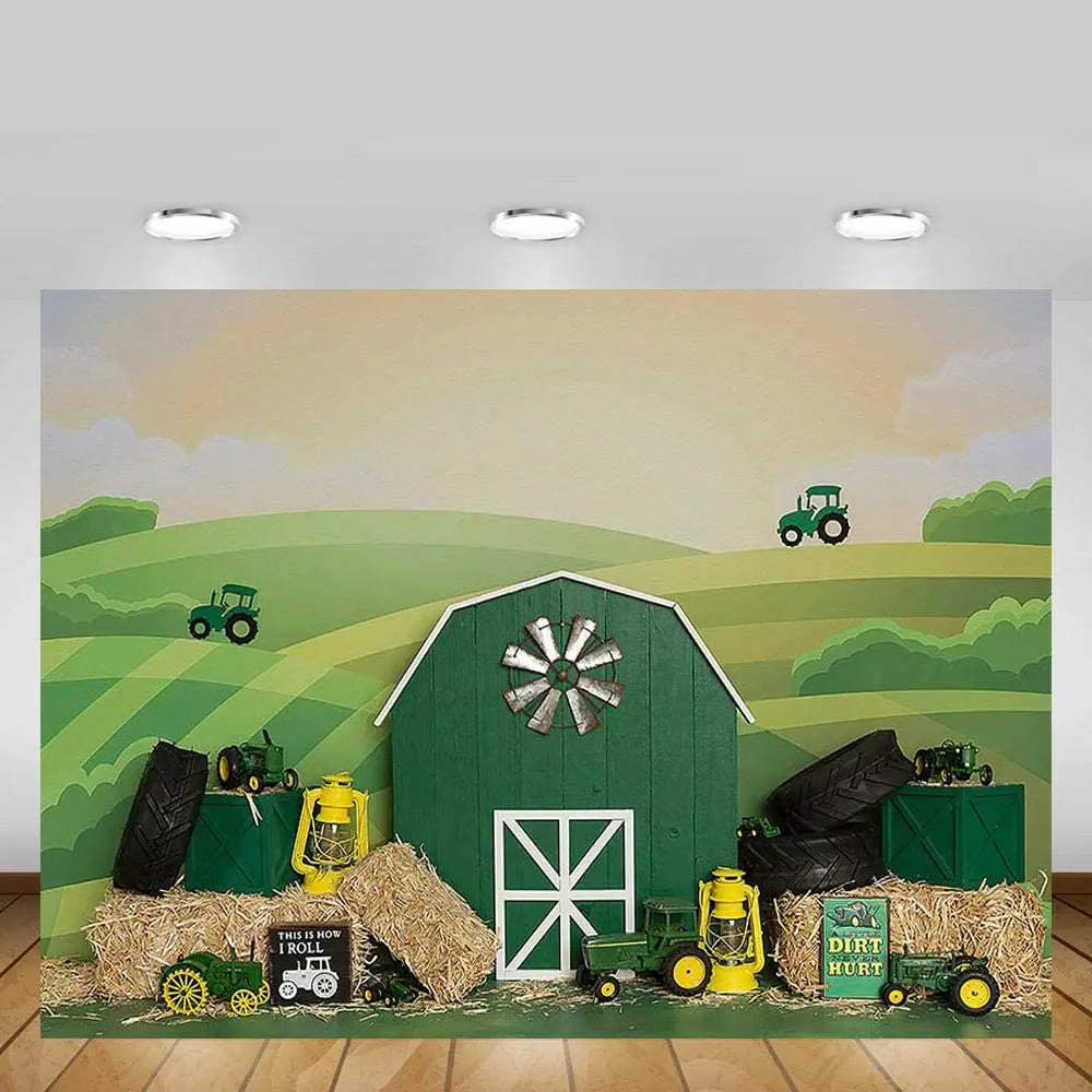 

Tractor Happy Birthday Party Photography Backdrop Boy Girl Green Farm Portrait Background Photo Banner For Cake Table Supplies