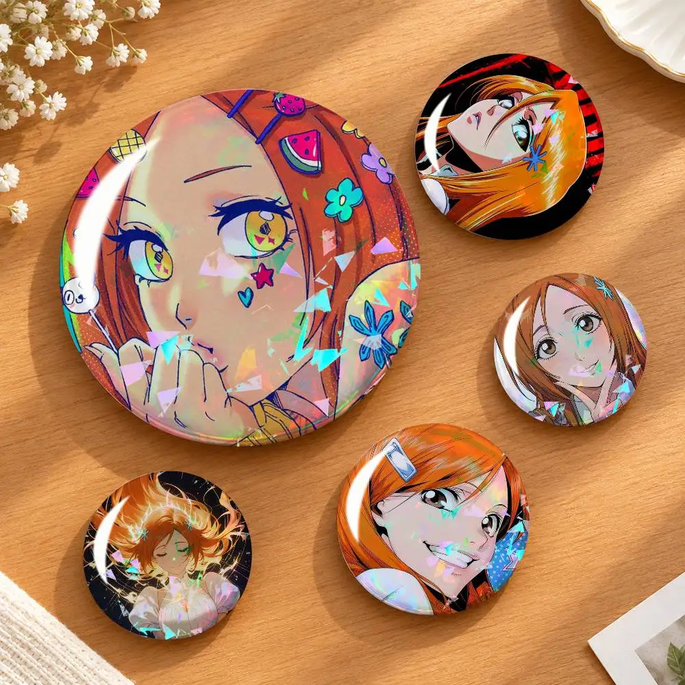 Cute BLEACH O-Orihime I-Inoue Anime Custom Tinplate Round Button Badge Pins Brooches