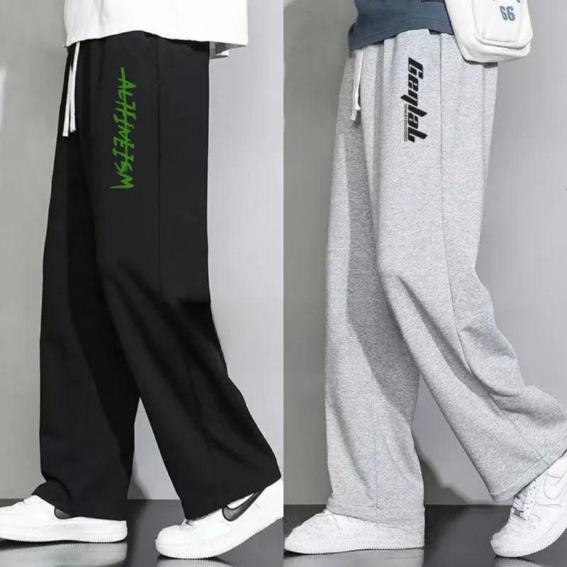 

Мужские тонкие брюки прямого кроя, весенне-осенние свободные повседневные брюки, модные брюки с принтом, верхняя одежда, длинные брюки