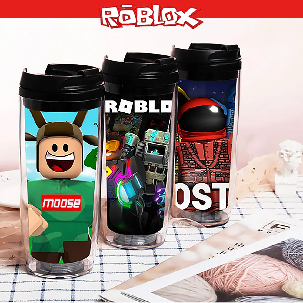 Hot Roblox Game Anime Cartoon Around Straw Double Plastic Students with The Curve Cup Heat Insulation Water Cup Christmas Gift