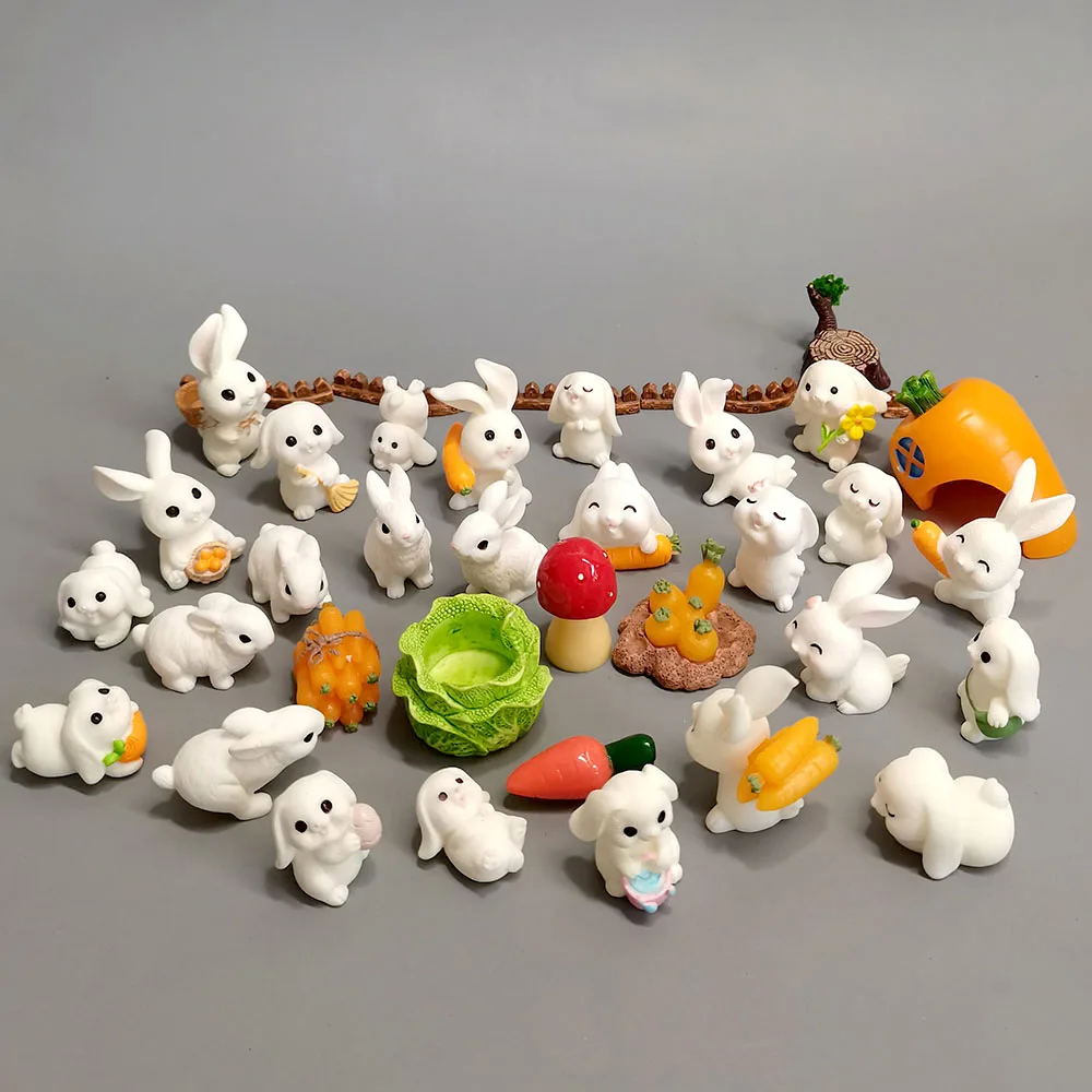 1pc Mini White Rabbit Cute Animals Fairy Garden Miniature Toy Yard Succulent Patio Bonsai Decoration DIY Handicraft Accessories