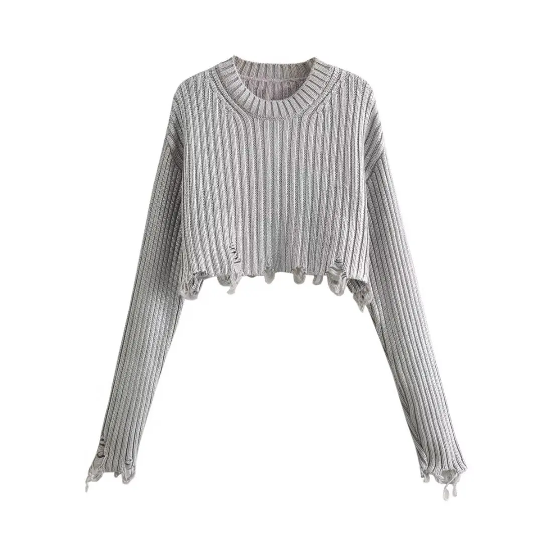 Women's Two-Color Metal Foil Short Knitted Sweater For Women