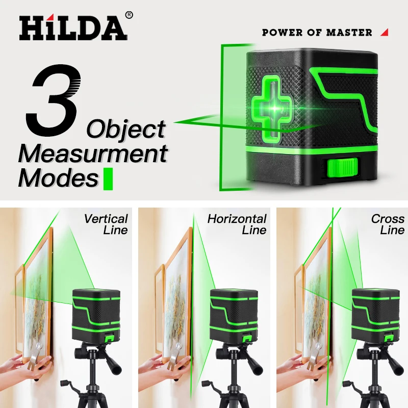 HILDA Laser Level 2 Lines Self-Leveling Horizontal And Vertical Cross Super Powerful Green Laser Beam Line