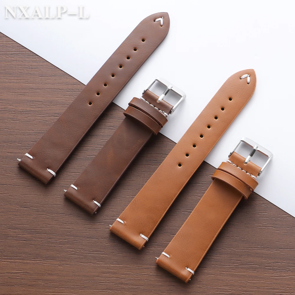 Stitching Bracelet 18mm 20mm 22mm for Seiko Vintage Oil Wax PU Leather Watch Band Strap for Omega Smartwatch Belt for Men Women