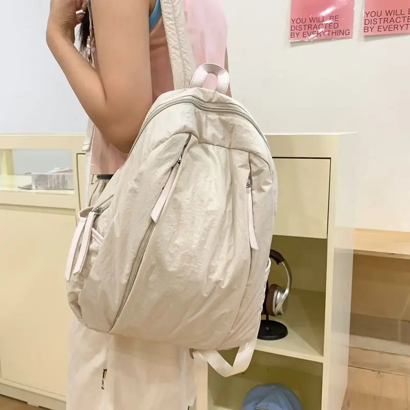 Travel Pure Color Ins Versatile Lightweight Backpack Simple Casual Middle School Campus High School Pure Color