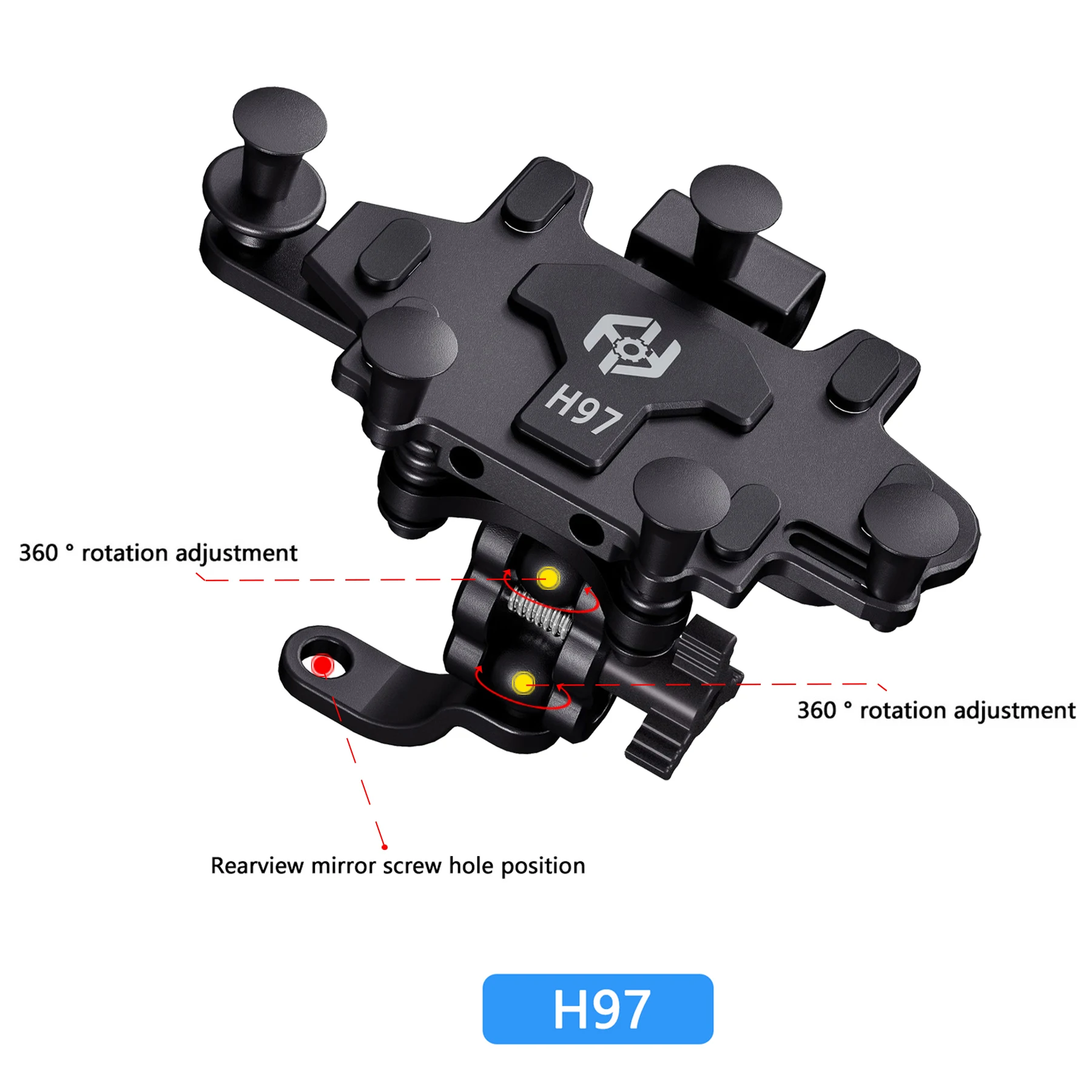 야외용 알루미늄 합금 오토바이 휴대폰 거치대 진동 방지 360도 회전 ° +180 °   회전식 자전거 오토바이 핸드폰 거치대