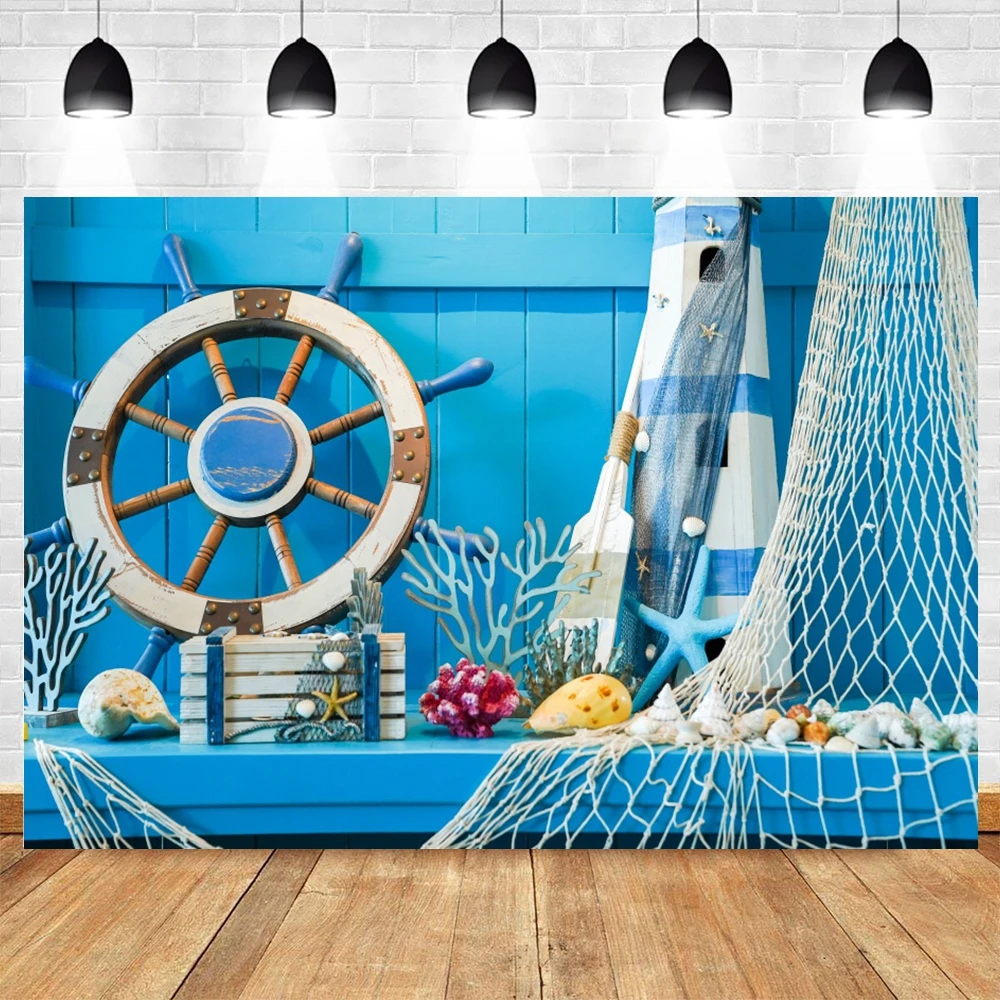 Sailor Navigation Rudder Backdrop Baby Birthday Starfish Pirate Party Decor Photocall Photography Background Photo Studio Shoots