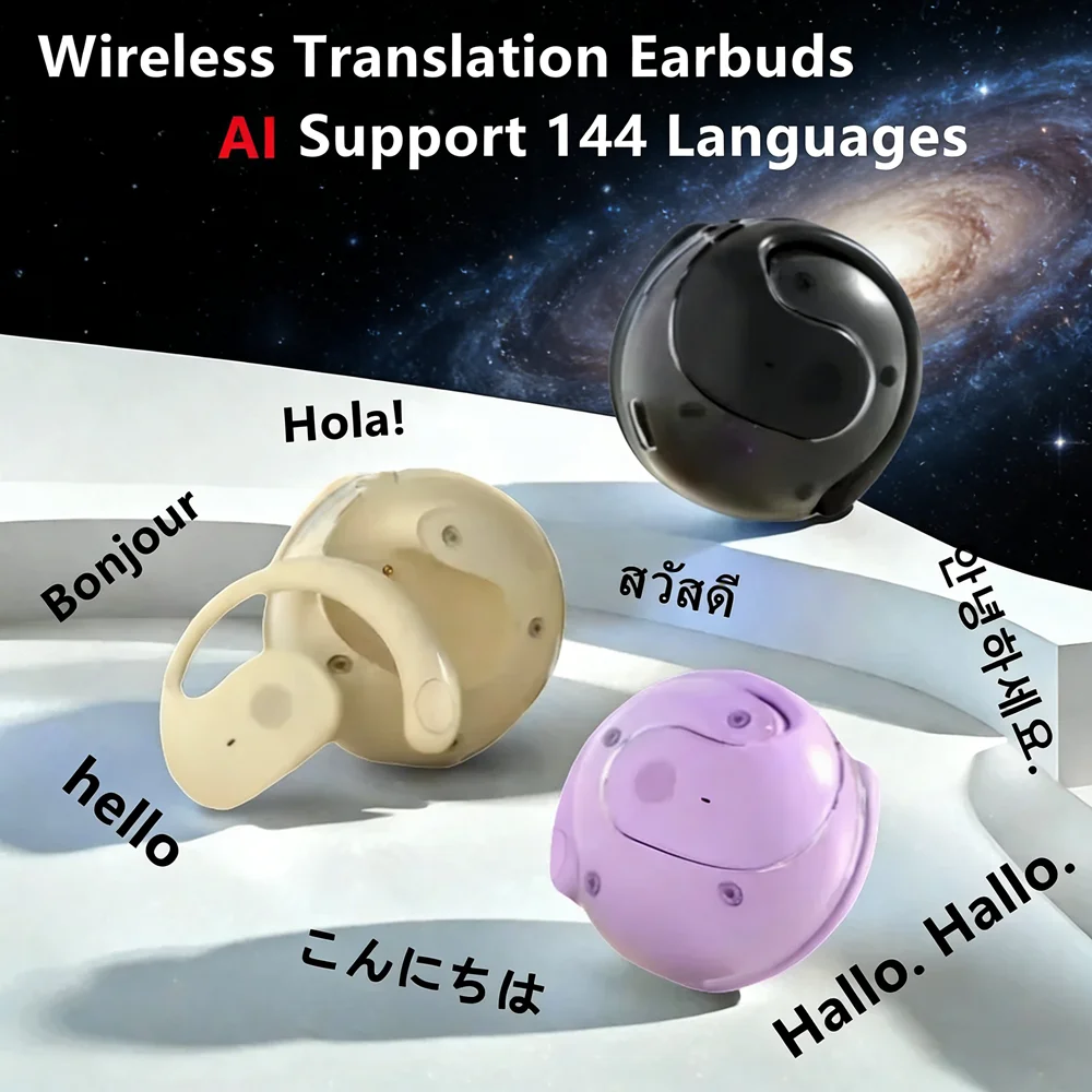 Translation Earbuds - 144 Languages & Accents, Real-Time Wireless Headphones with Type-C Charging Case, Ideal for Travel