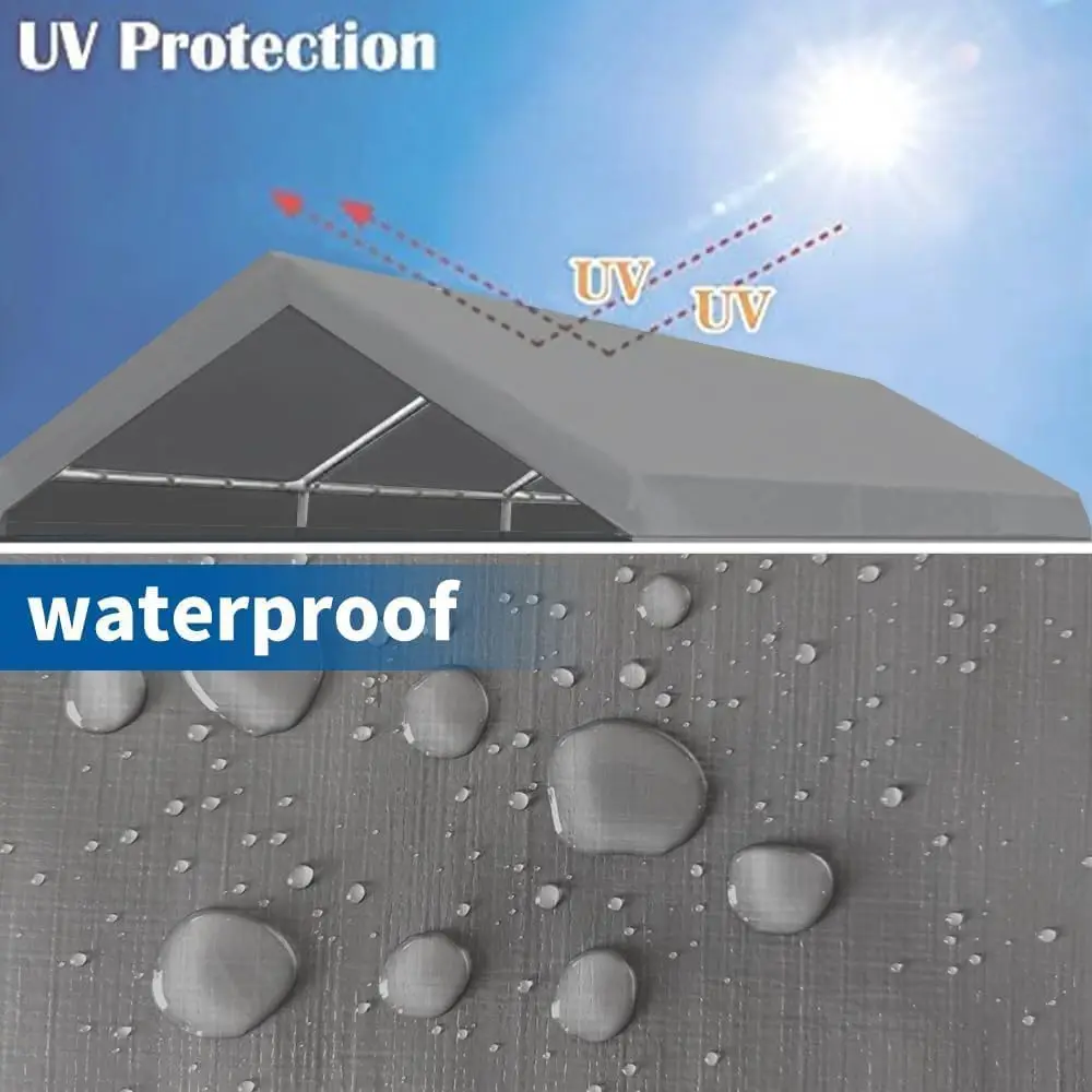 Copertura di ricambio per carport resistente da 12 x 20 piedi, telo grigio con gonne e elastici per le gambe, telaio non incluso