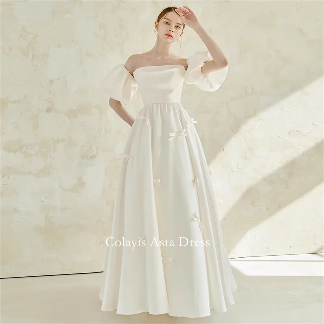 

Colavis Asta Korea Strapless Removable Sleeves A-Line Bowtie Wedding Dresses 웨딩드레스 Custom Made Photoshoot Bride Gowns Plus Size